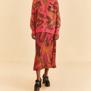 Farm Rio Pink Croco Midi Skirt -NWT